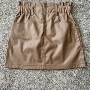 Faux Leather Paperbag Waist Mini Skirt - Tan